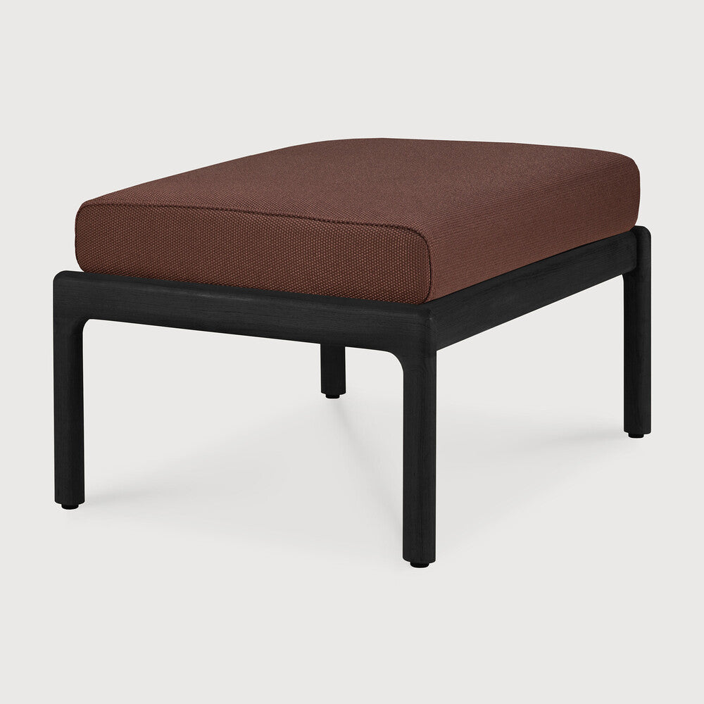 Jack Outdoor Footstool | Varnished Teak | Black | Burgundy Fabric