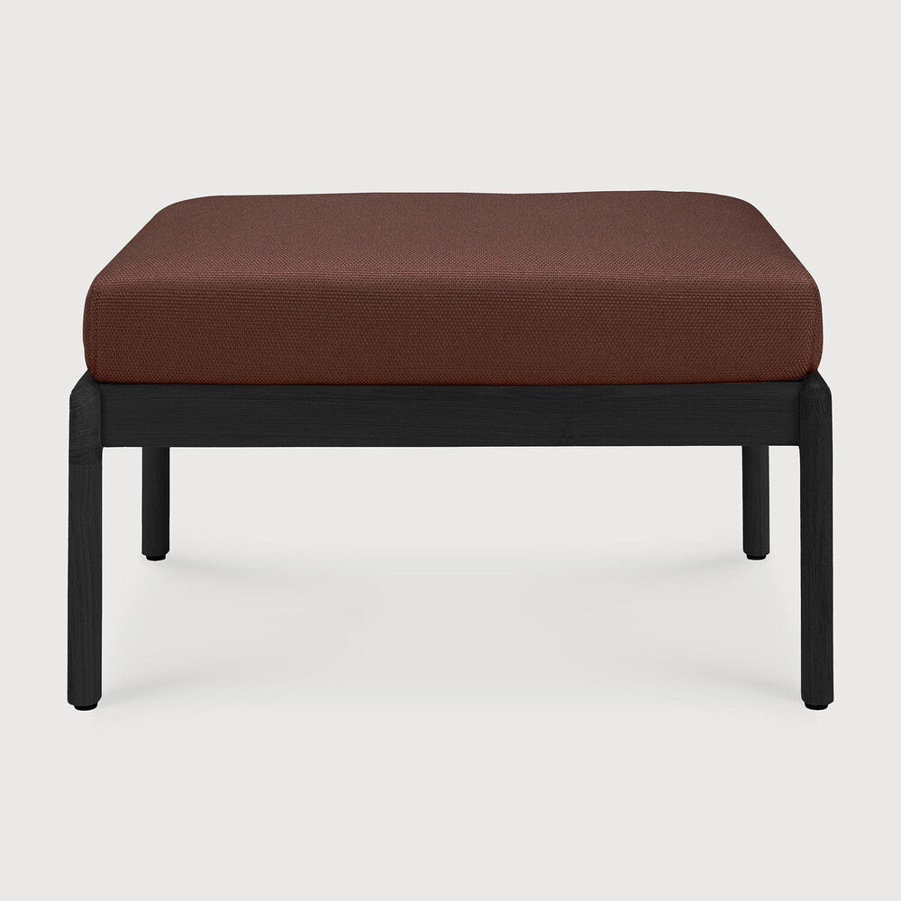 Jack Outdoor Footstool | Varnished Teak | Black | Burgundy Fabric