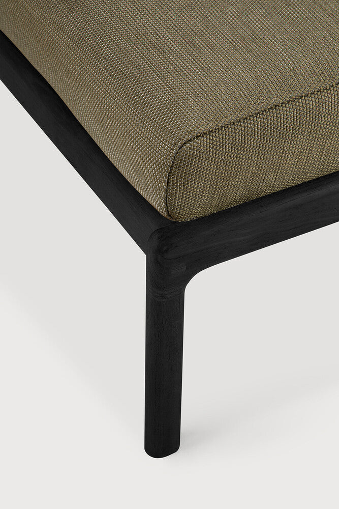 Jack Outdoor Footstool | Varnished Teak | Black | Green Fabric