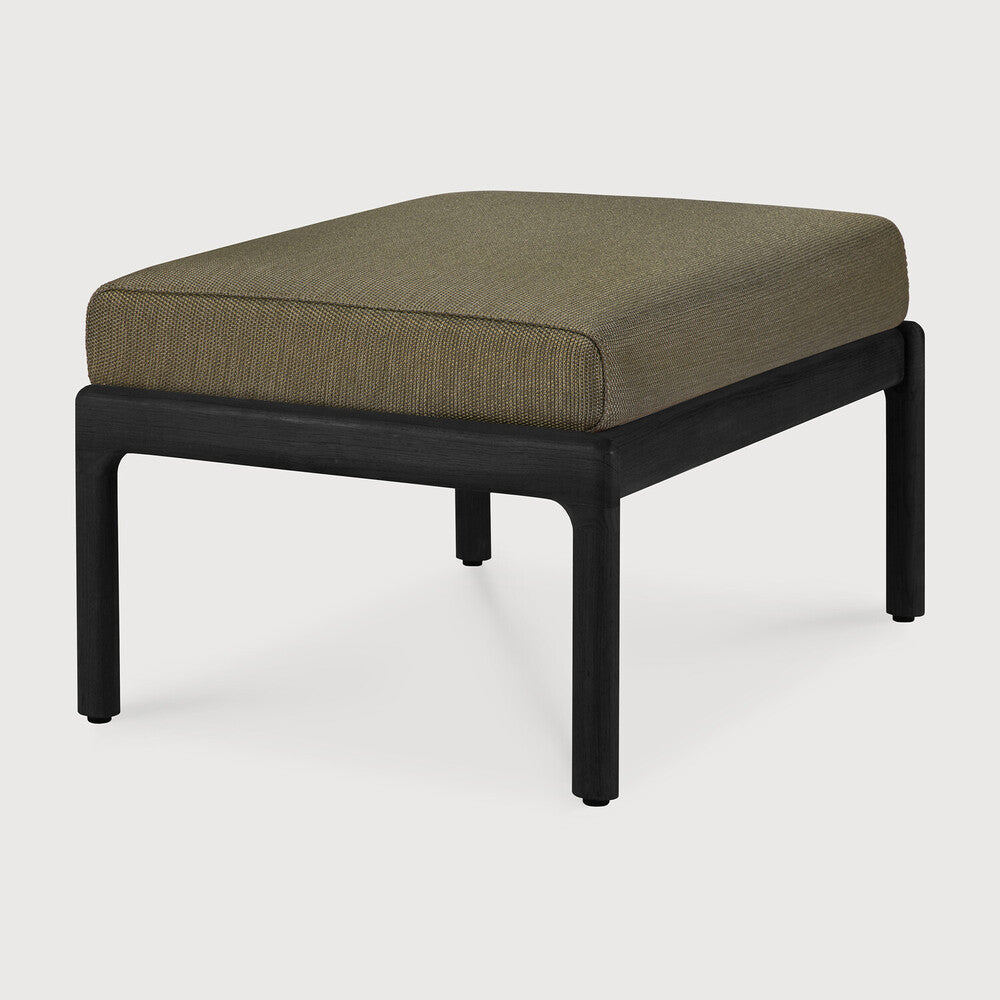 Jack Outdoor Footstool | Varnished Teak | Black | Green Fabric