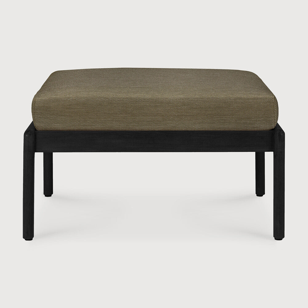 Jack Outdoor Footstool | Varnished Teak | Black | Green Fabric