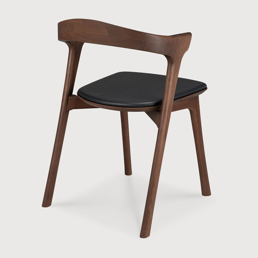 Bok Dining Chair | Varnished Teak | Brown | Black Leather