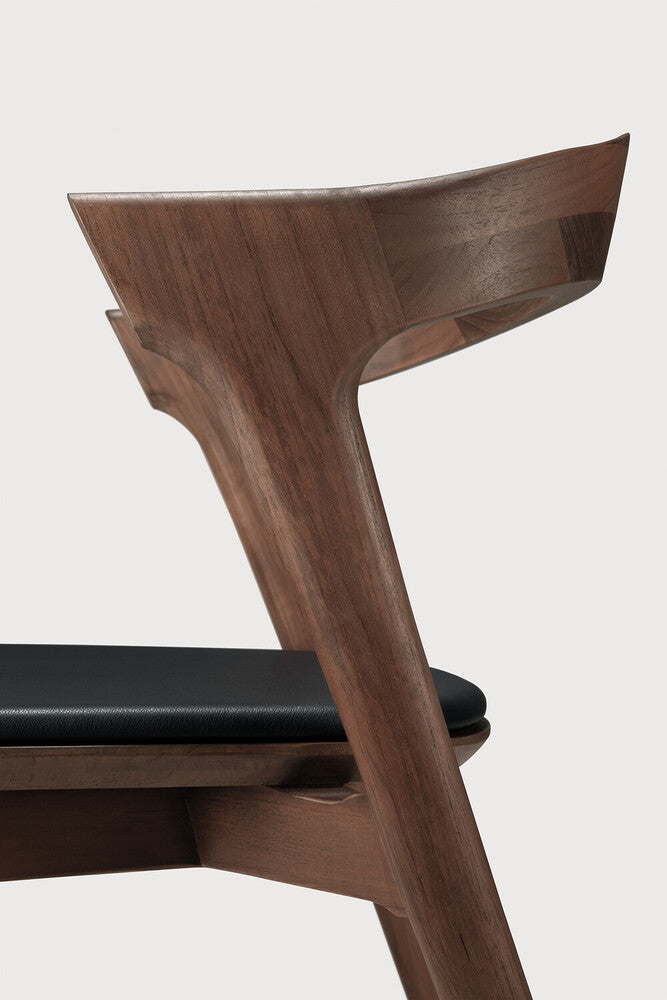 Bok Dining Chair | Varnished Teak | Brown | Black Leather