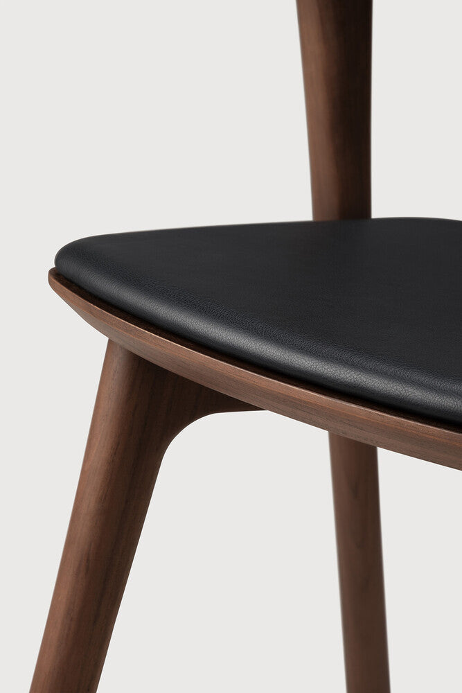 Bok Dining Chair | Varnished Teak | Brown | Black Leather