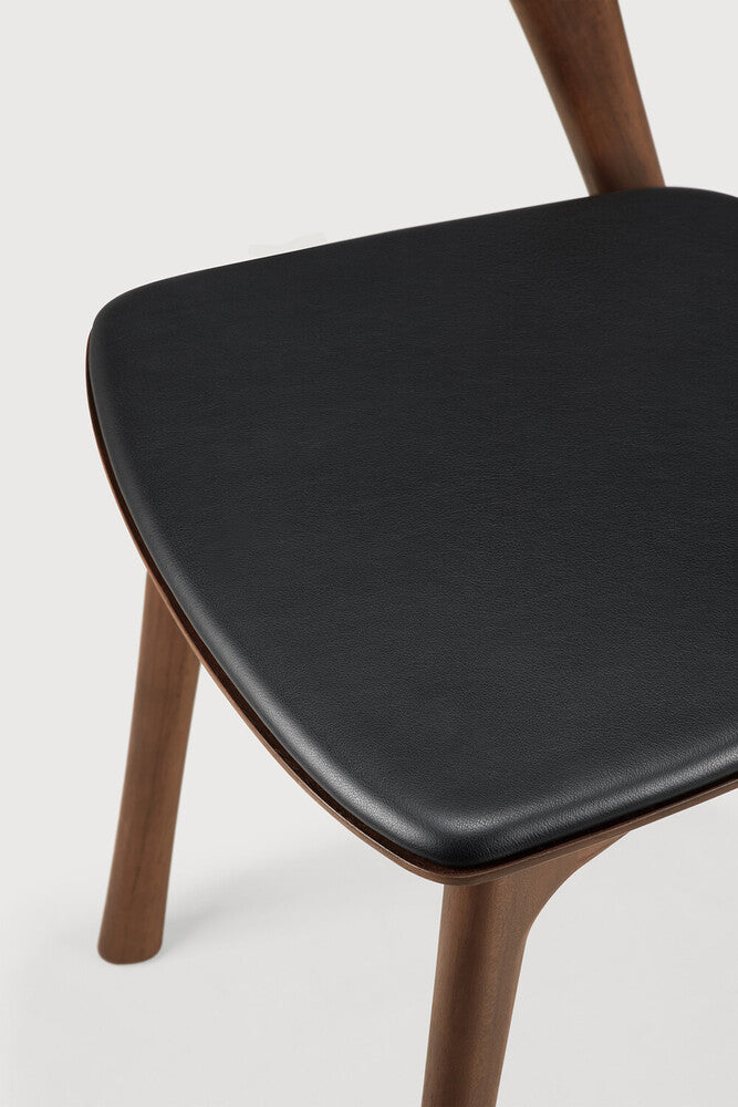 Bok Dining Chair | Varnished Teak | Brown | Black Leather
