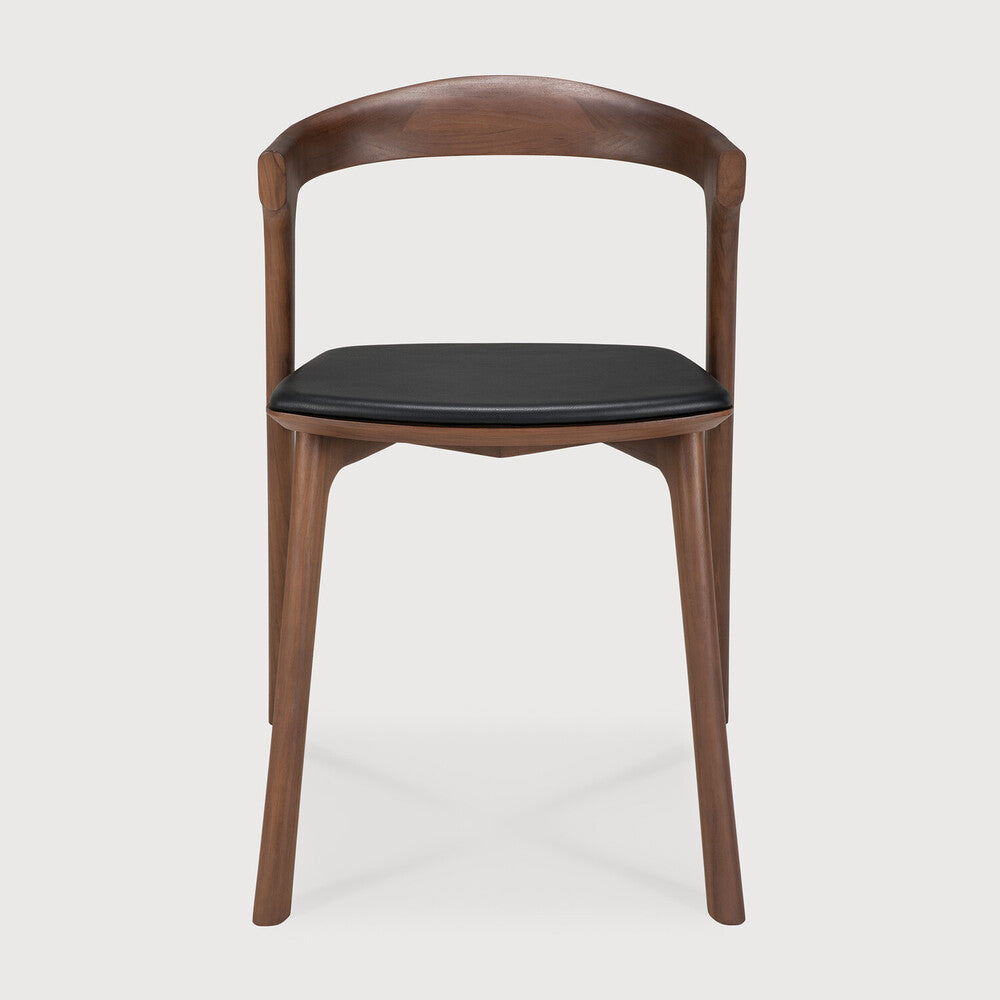 Bok Dining Chair | Varnished Teak | Brown | Black Leather