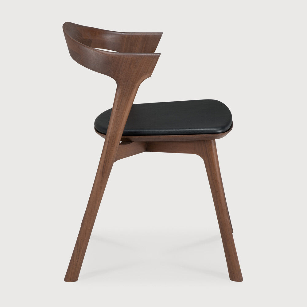 Bok Dining Chair | Varnished Teak | Brown | Black Leather