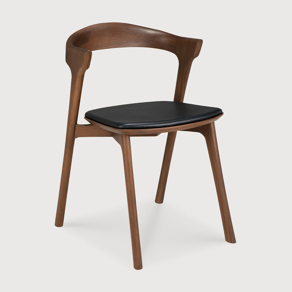 Bok Dining Chair | Varnished Teak | Brown | Black Leather
