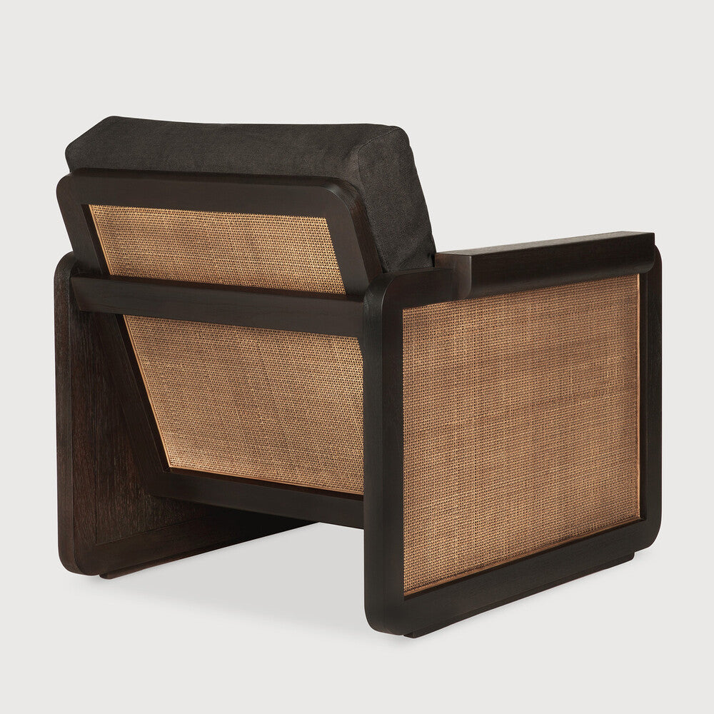 Panel Lounge Chair | Varnished Teak | Dark Brown | Rattan Roasted | Grey Linen