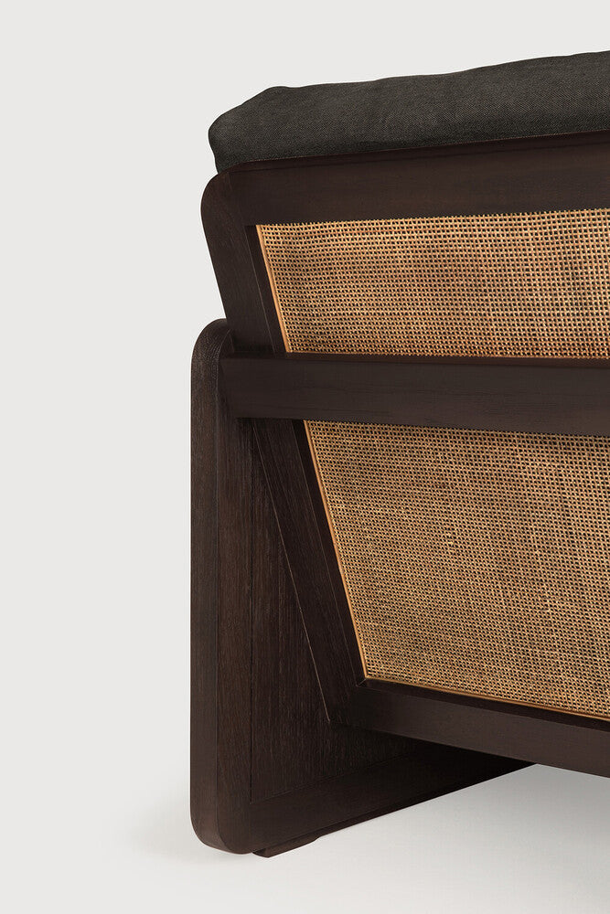 Panel Lounge Chair | Varnished Teak | Dark Brown | Rattan Roasted | Grey Linen