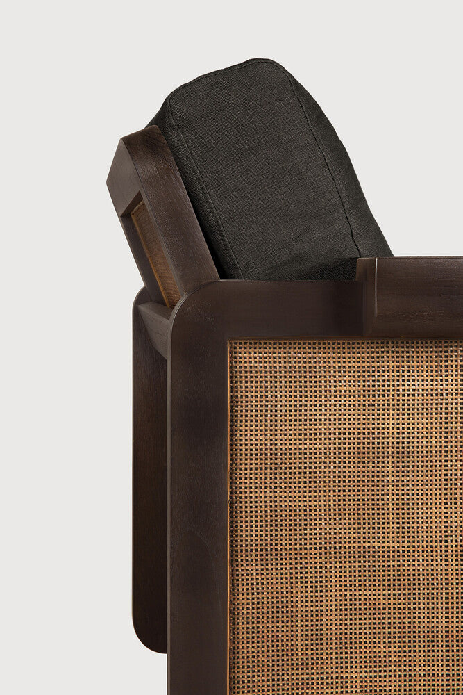 Panel Lounge Chair | Varnished Teak | Dark Brown | Rattan Roasted | Grey Linen