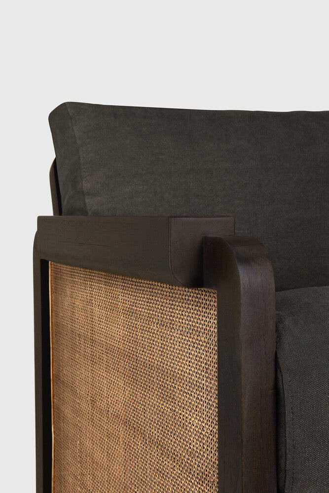 Panel Lounge Chair | Varnished Teak | Dark Brown | Rattan Roasted | Grey Linen