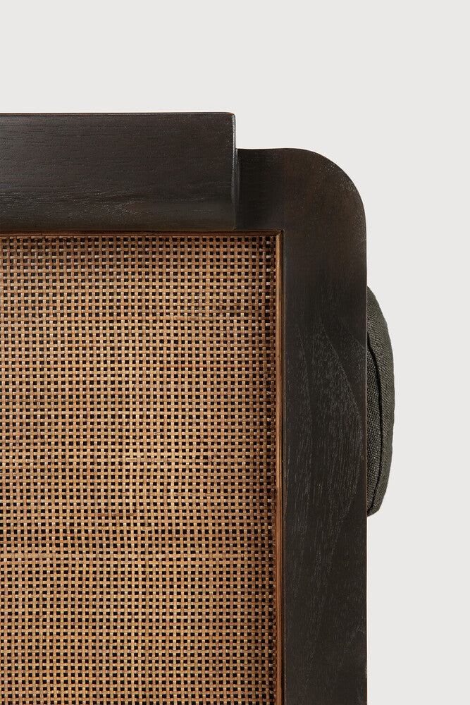 Panel Lounge Chair | Varnished Teak | Dark Brown | Rattan Roasted | Grey Linen