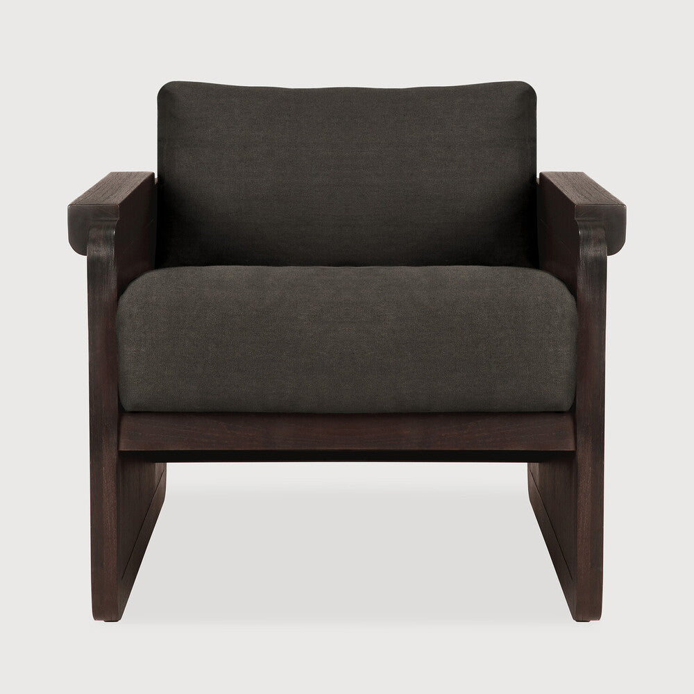 Panel Lounge Chair | Varnished Teak | Dark Brown | Rattan Roasted | Grey Linen