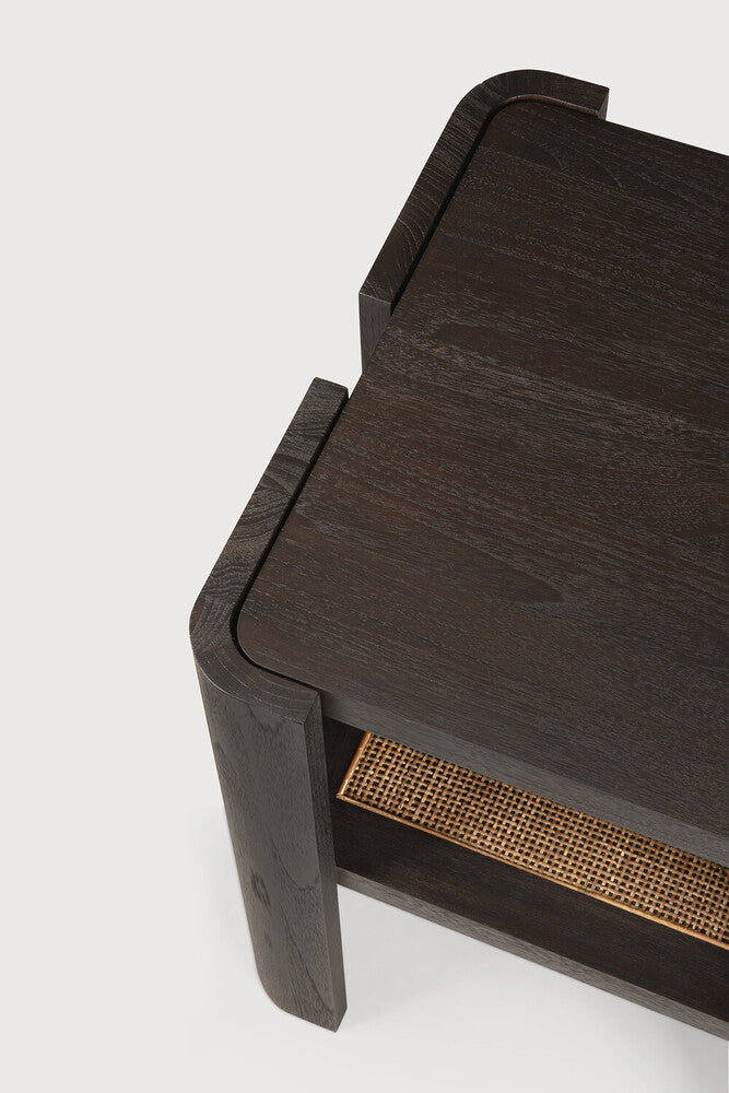 Panel Side Table | Varnished Teak | Dark Brown | Rattan Roasted | Square