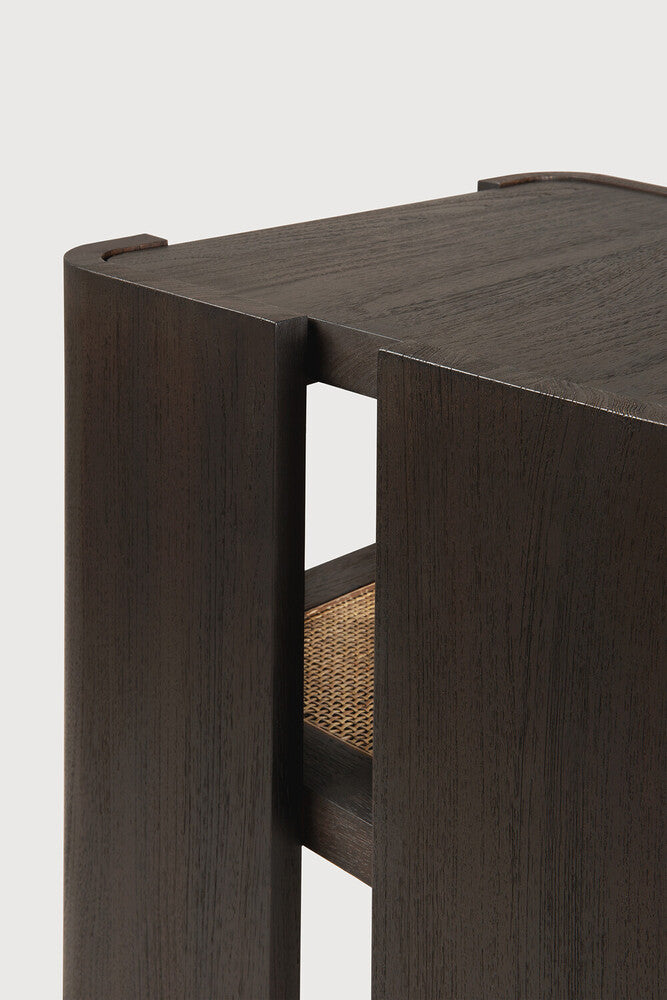 Panel Side Table | Varnished Teak | Dark Brown | Rattan Roasted | Square