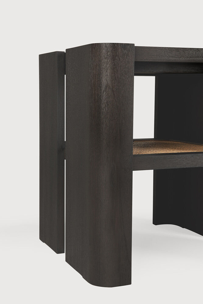 Panel Side Table | Varnished Teak | Dark Brown | Rattan Roasted | Square