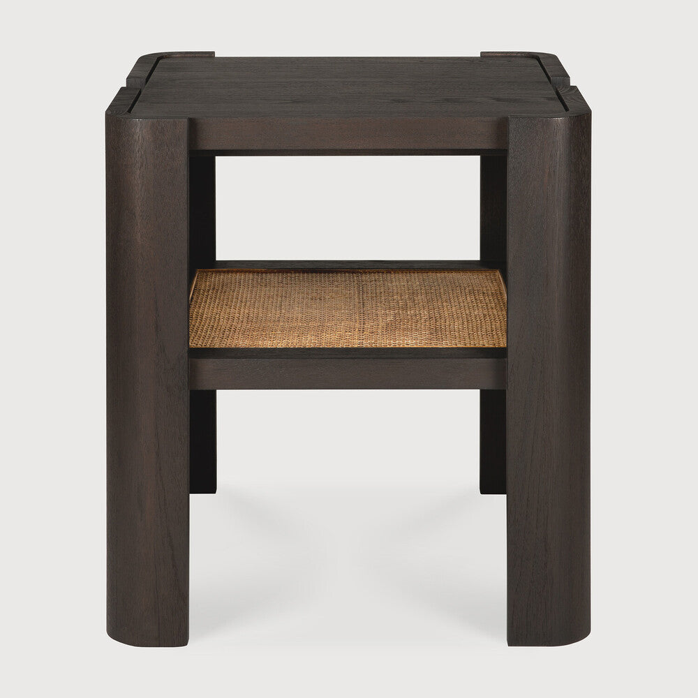 Panel Side Table | Varnished Teak | Dark Brown | Rattan Roasted | Square