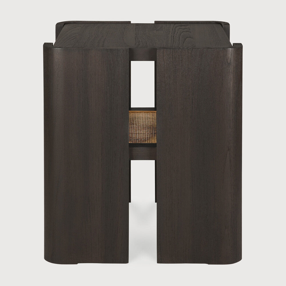 Panel Side Table | Varnished Teak | Dark Brown | Rattan Roasted | Square