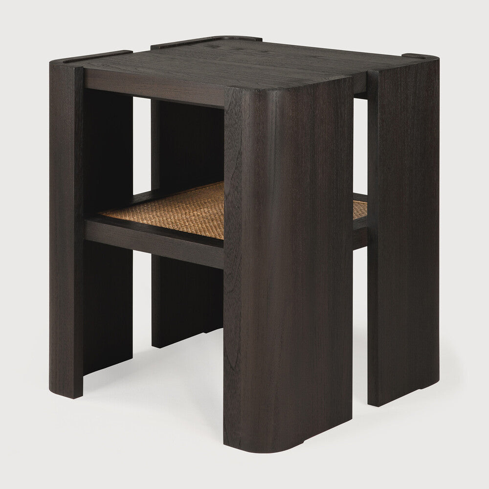 Panel Side Table | Varnished Teak | Dark Brown | Rattan Roasted | Square