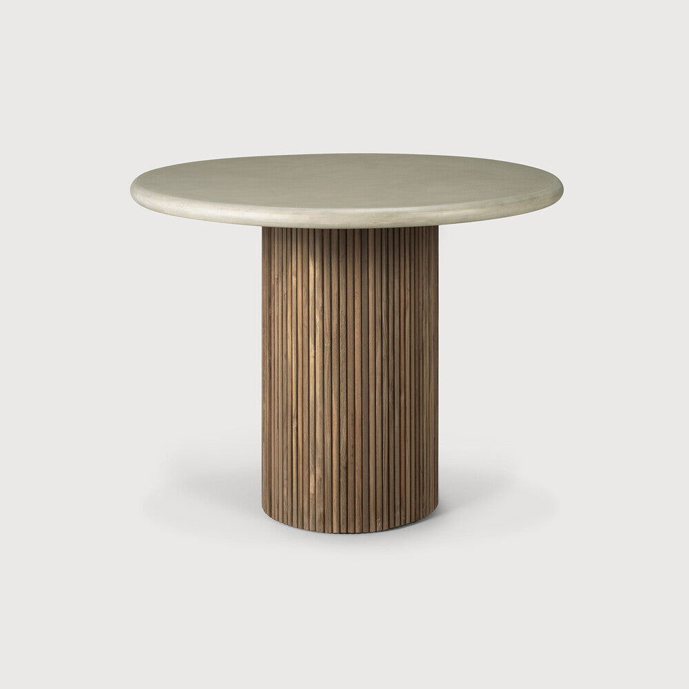 Roller Max Outdoor Dining Table | Varnished Concrete Top | Reclaimed Teak Base | Light Grey | Round | 35" X 35"