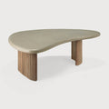 Boomerang Outdoor Coffee Table | Varnished Concrete Top | Reclaimed Teak Base | Light Grey | Pebble Shape | 35" X 24"