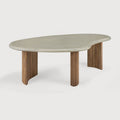 Boomerang Outdoor Coffee Table | Varnished Concrete Top | Reclaimed Teak Base | Light Grey | Pebble Shape | 50" X 29"