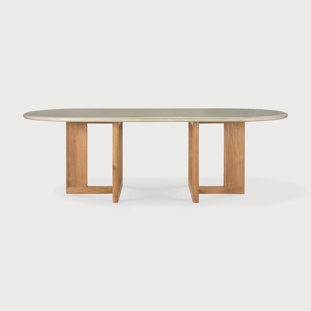 Trestle Outdoor Dining Table | Varnished Concrete Top | Reclaimed Teak Base | Light Grey | Oblong
