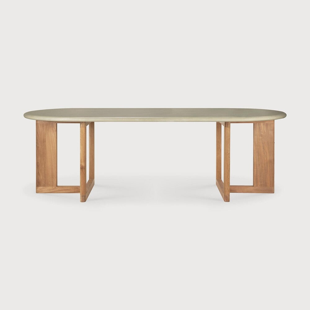 Trestle Outdoor Dining Table | Varnished Concrete Top | Reclaimed Teak Base | Light Grey | Oblong
