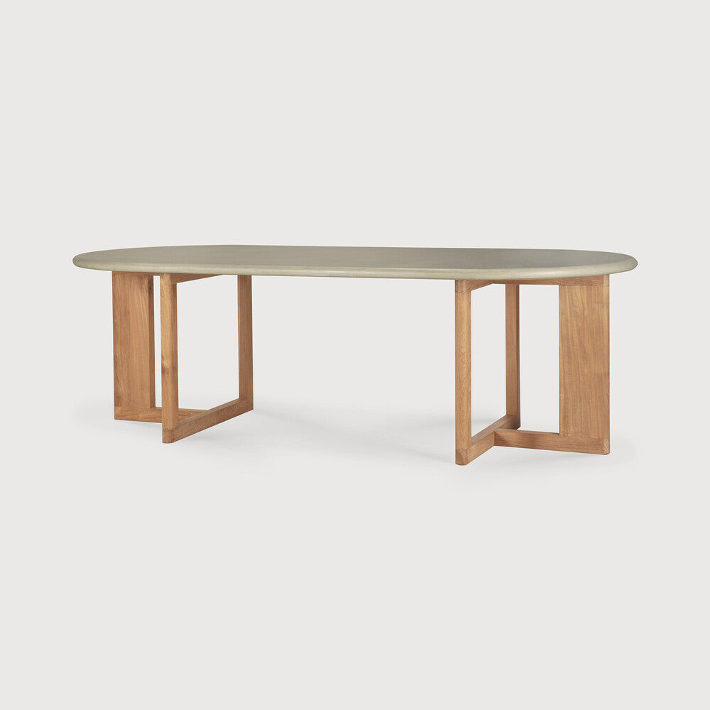 Trestle Outdoor Dining Table | Varnished Concrete Top | Reclaimed Teak Base | Light Grey | Oblong