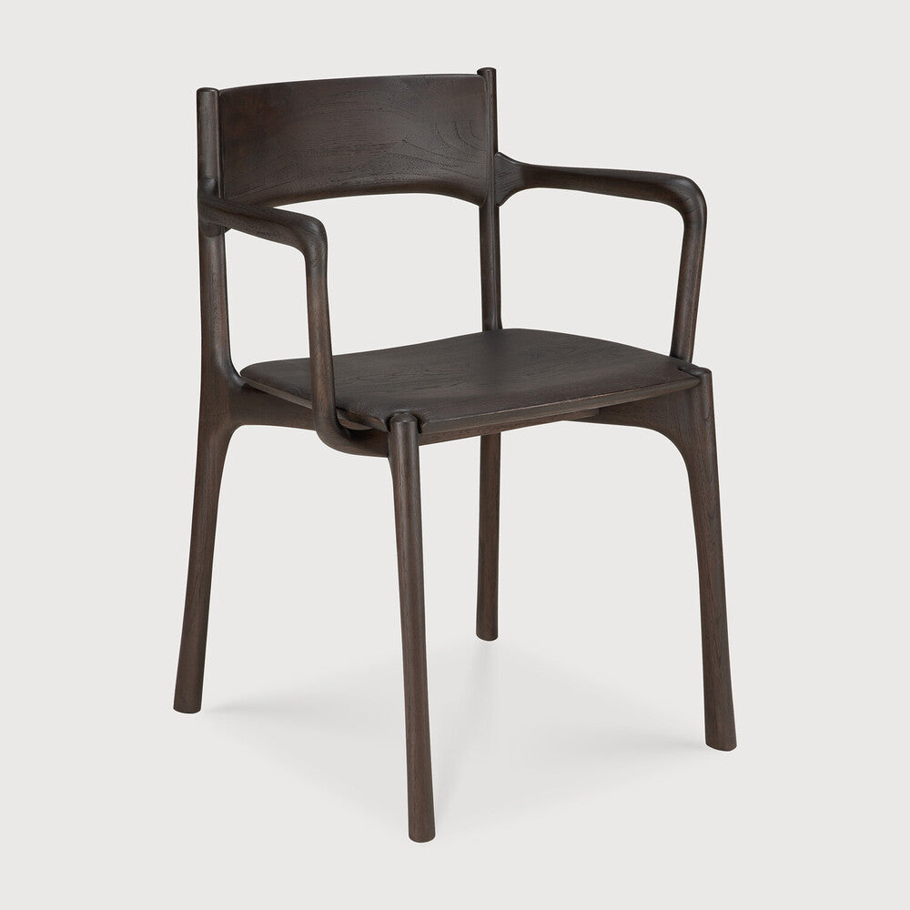 Pi Dining Chair | Varnished Teak | Dark Brown | With Arms