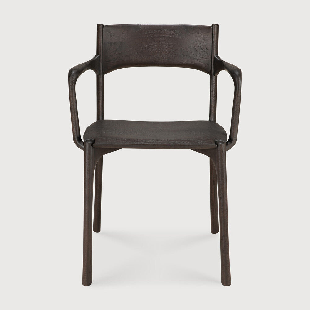 Pi Dining Chair | Varnished Teak | Dark Brown | With Arms