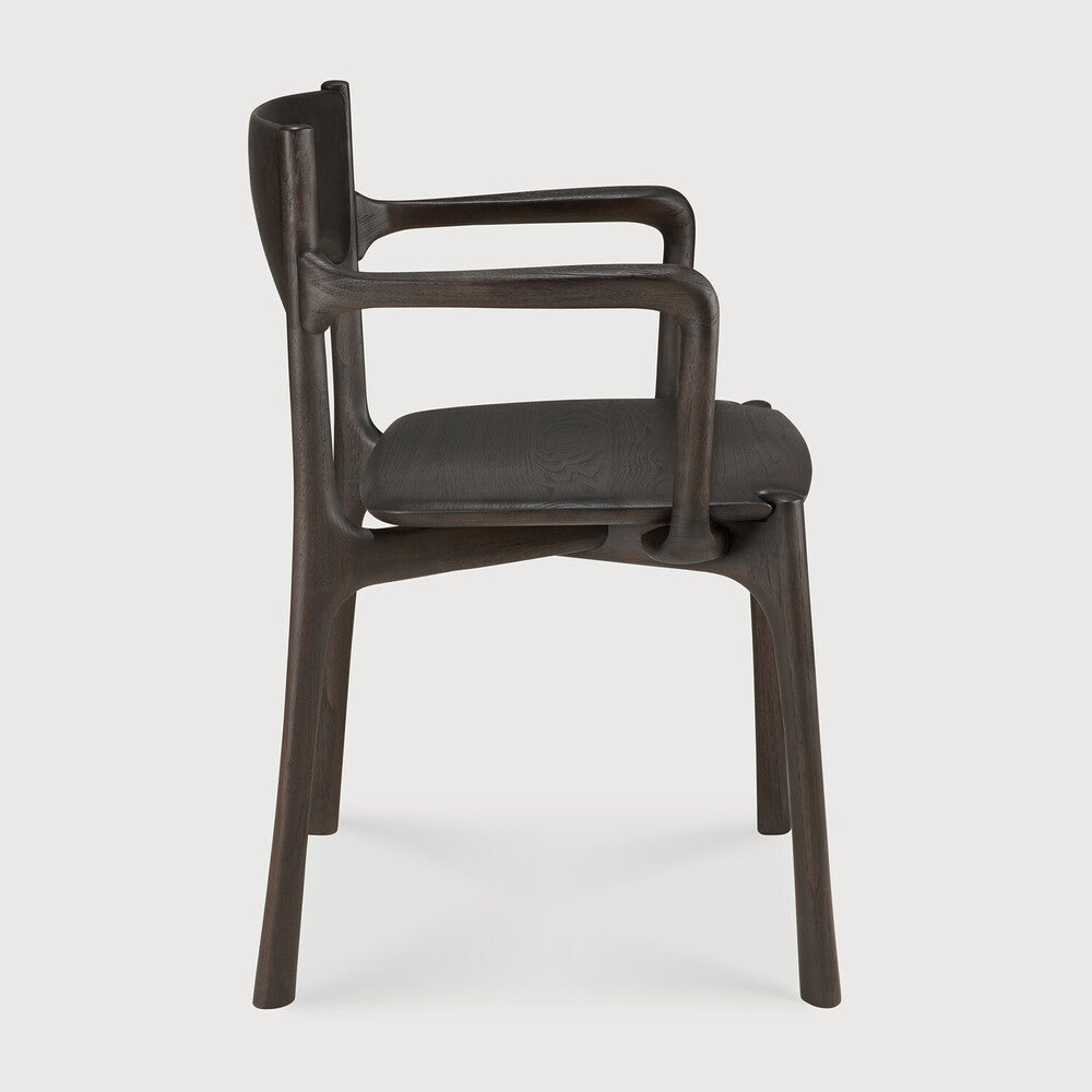 Pi Dining Chair | Varnished Teak | Dark Brown | With Arms