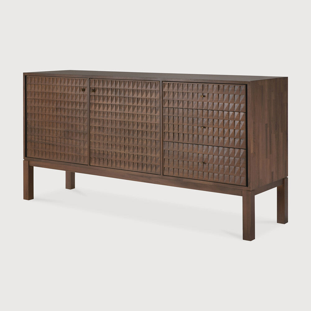 Sono Sideboard | Varnished Teak | Light Brown | 2 Doors | 3 Drawers