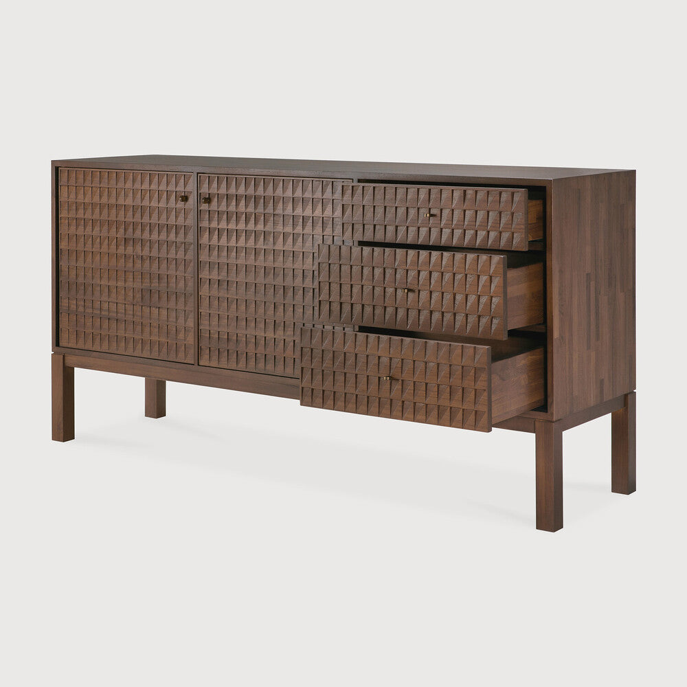 Sono Sideboard | Varnished Teak | Light Brown | 2 Doors | 3 Drawers