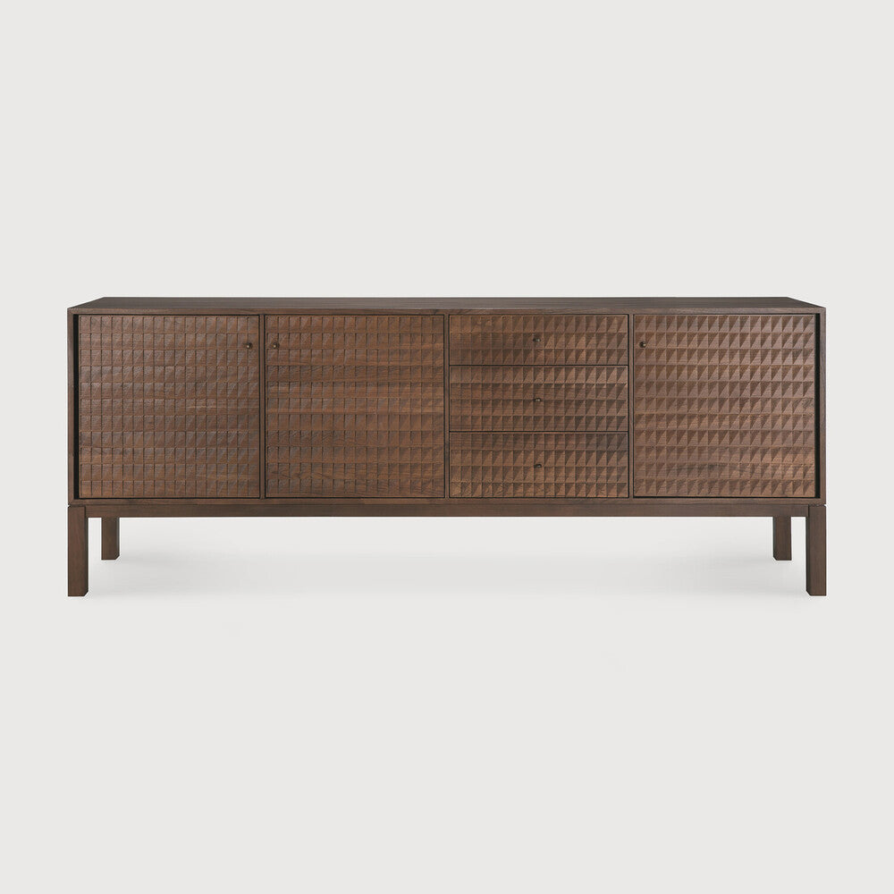 Sono Sideboard | Varnished Teak | Light Brown | 3 Doors | 3 Drawers
