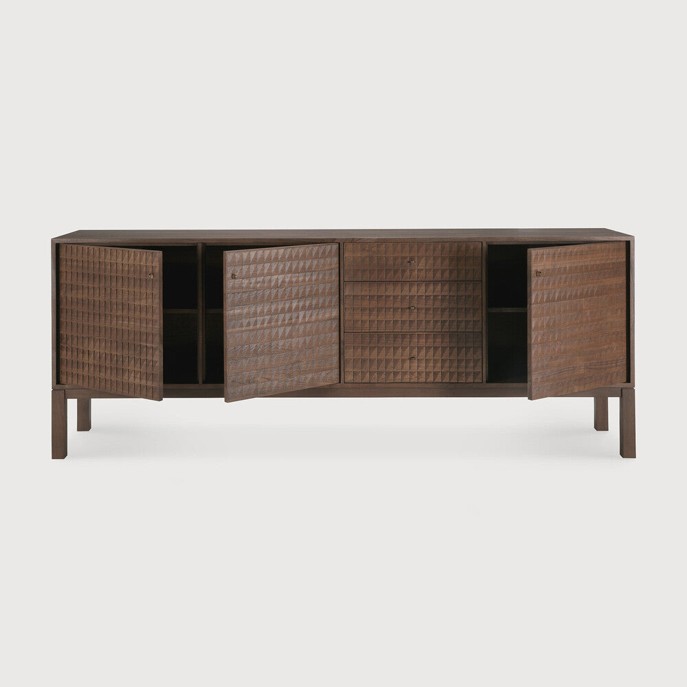 Sono Sideboard | Varnished Teak | Light Brown | 3 Doors | 3 Drawers