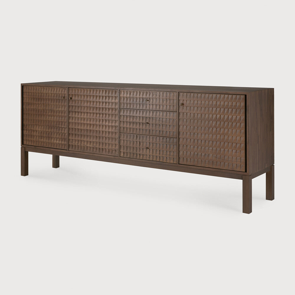 Sono Sideboard | Varnished Teak | Light Brown | 3 Doors | 3 Drawers