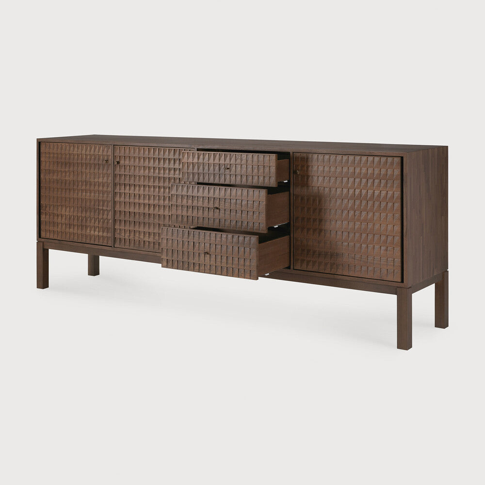 Sono Sideboard | Varnished Teak | Light Brown | 3 Doors | 3 Drawers