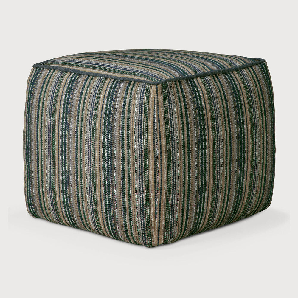Zahara Outdoor Pouf | Blue Stripe Fabric