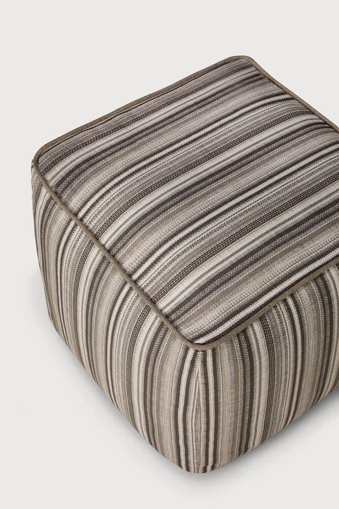 Zahara Outdoor Pouf | Grey Stripe Fabric