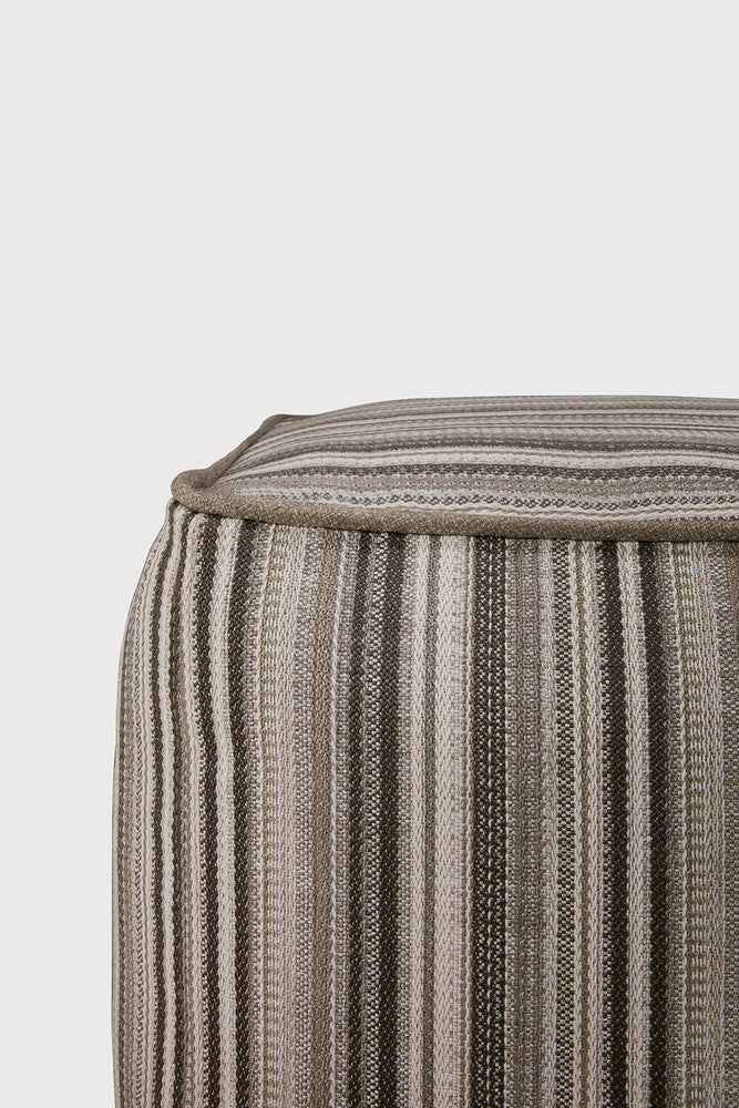 Zahara Outdoor Pouf | Grey Stripe Fabric