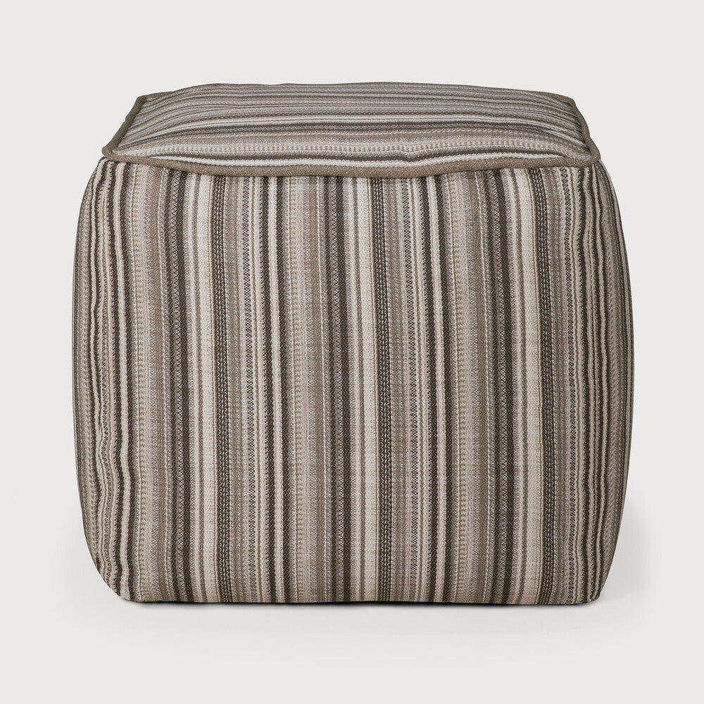 Zahara Outdoor Pouf | Grey Stripe Fabric