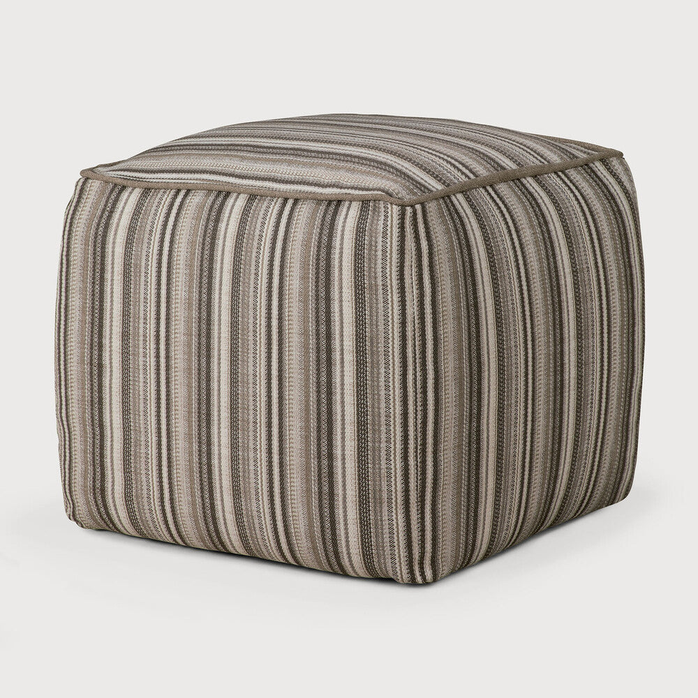 Zahara Outdoor Pouf | Grey Stripe Fabric