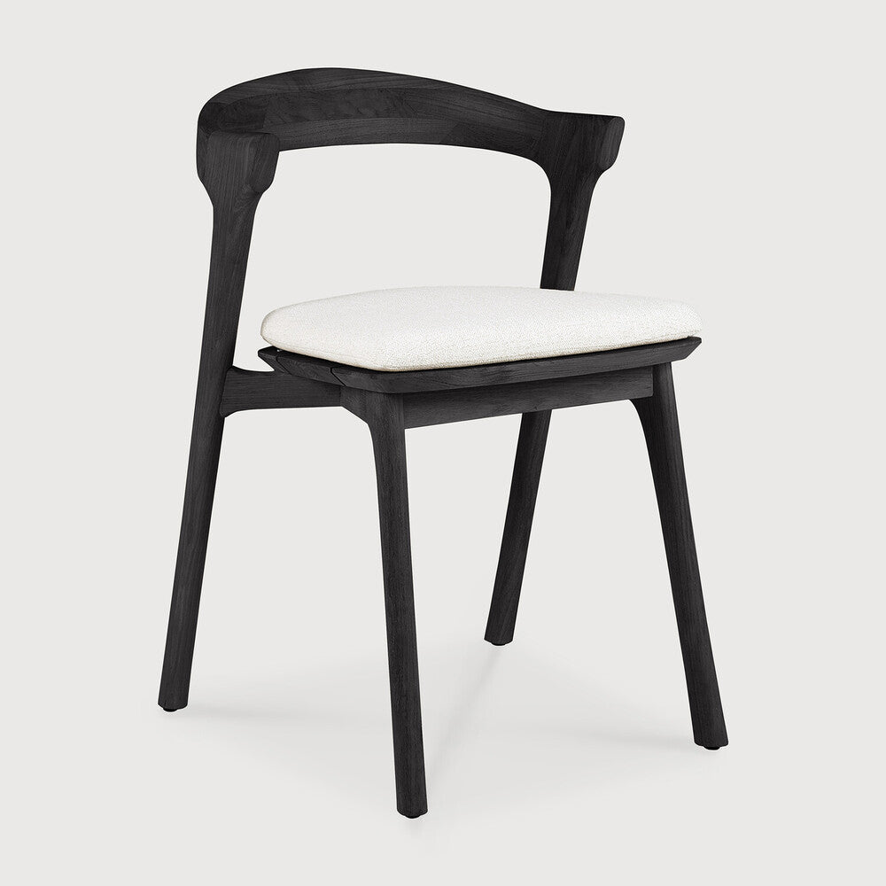 Bok Outdoor Dining Chair | Varnished Teak | Black | Off White Fabric