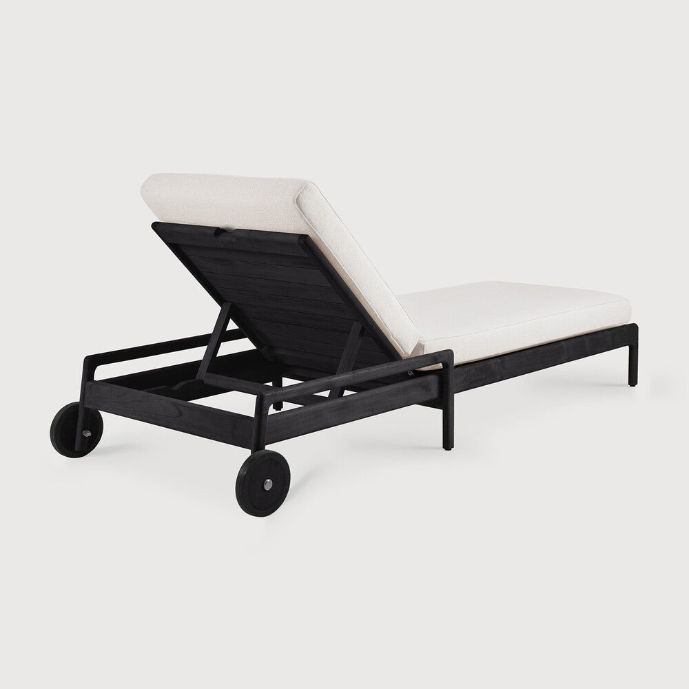 Jack Outdoor Adjustable Lounger | Varnished Teak | Black | Off White Fabric