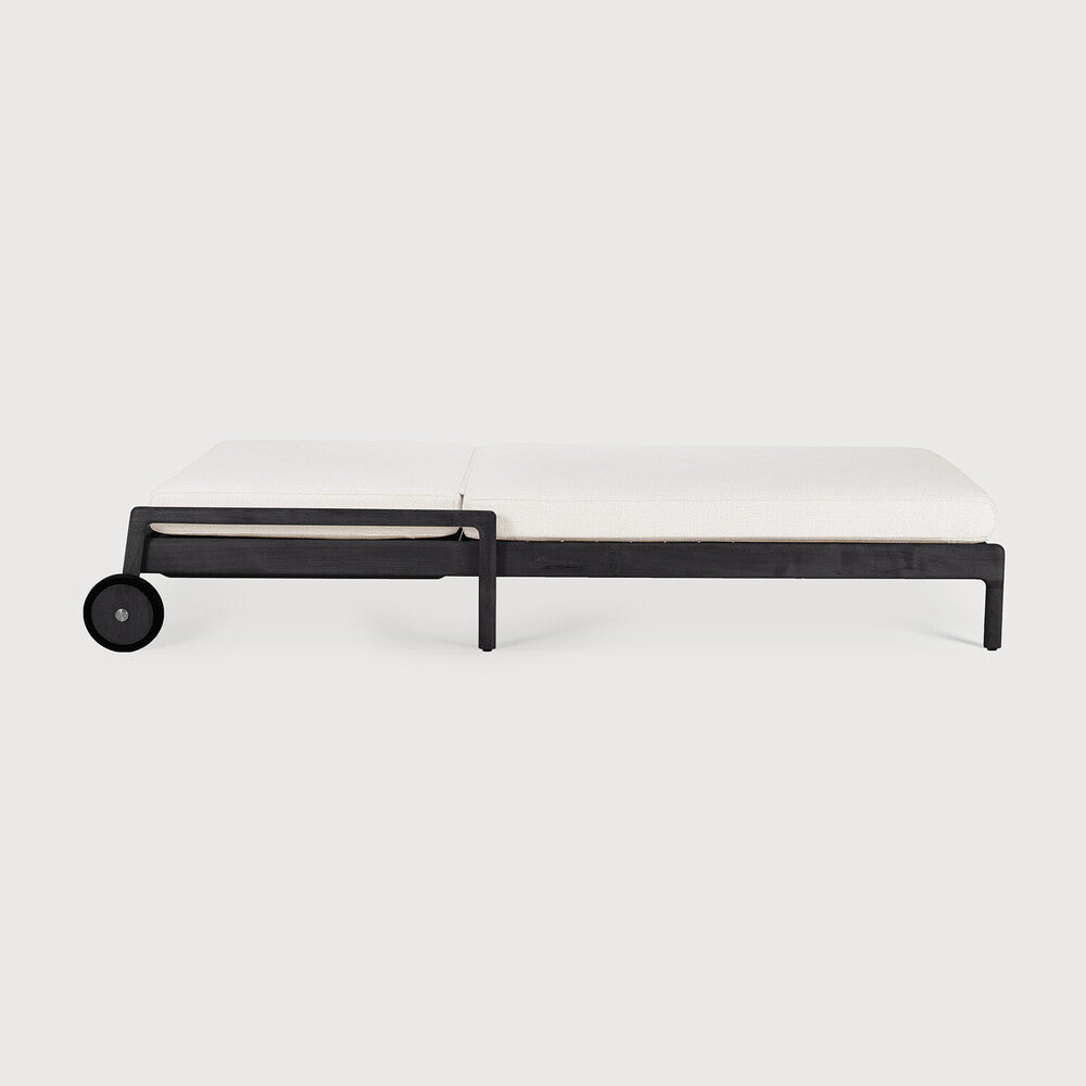Jack Outdoor Adjustable Lounger | Varnished Teak | Black | Off White Fabric