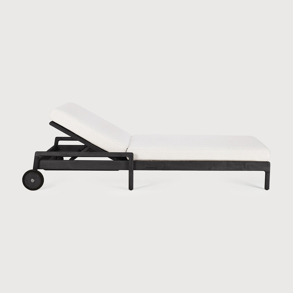 Jack Outdoor Adjustable Lounger | Varnished Teak | Black | Off White Fabric