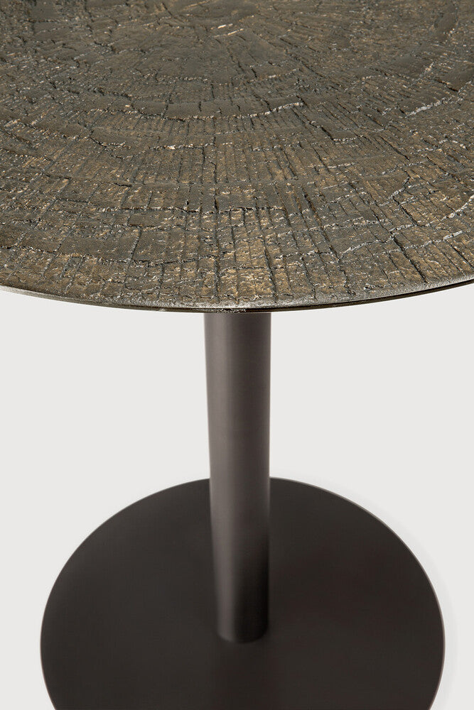 Blend Dining Table | Varnished Minerals Top | Ray Whisky | Dark Bronze Base | Round | 28" X 28"
