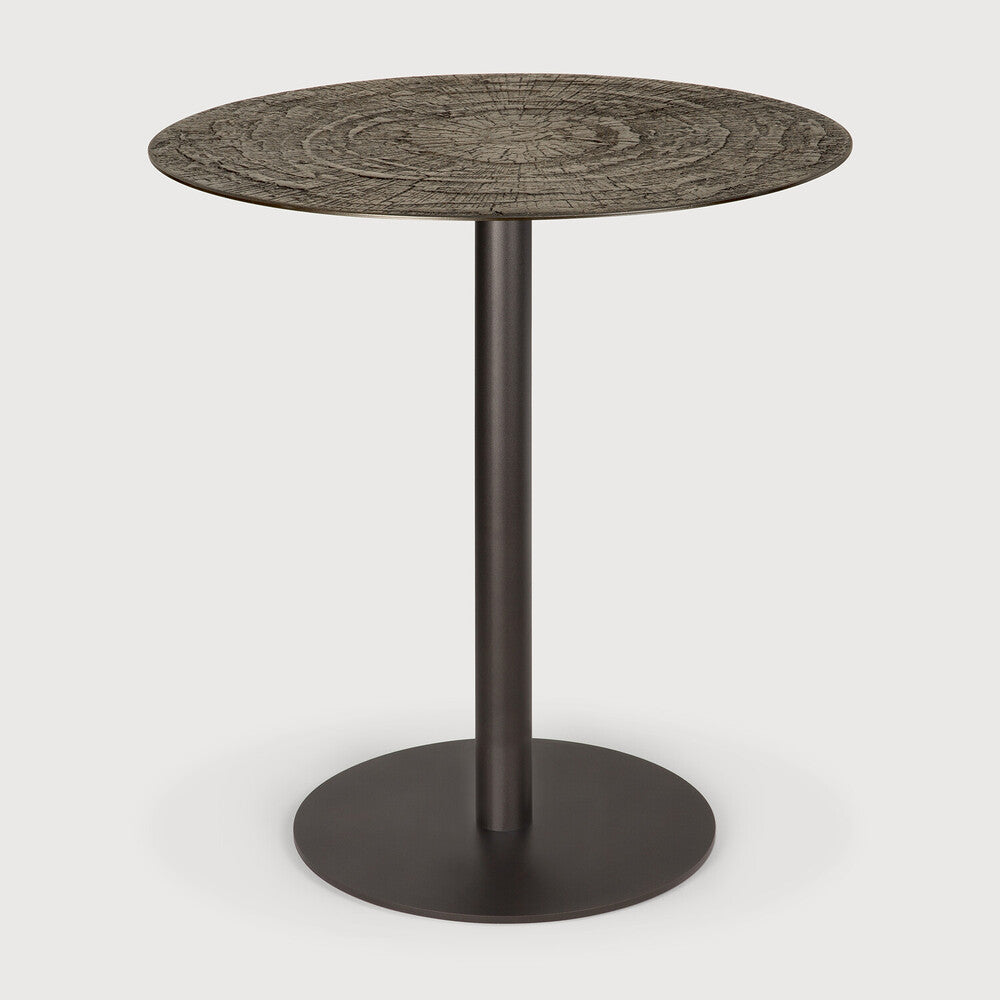Blend Dining Table | Varnished Minerals Top | Ray Whisky | Dark Bronze Base | Round | 28" X 28"